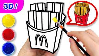 How To Draw 3D french fries Mc Donald Coloring