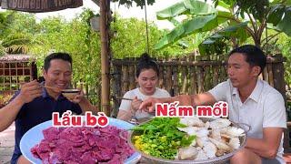 Tranh thủ lên rừng hái nấm mối đem về nấu lẩu ăn cùng người thân #bombomvlog #food #amthuc #nấmmối