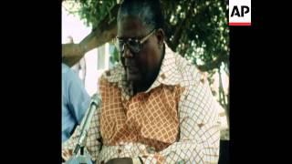 SYND 22 4 77 JOSHUA NKOMO SPEAKING AT A PRESS CONFERENCE IN LUSAKA ON RHODESIAN SITUATION