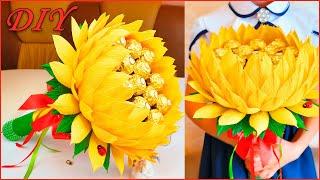 Big Sunflower with sweets. Sweet bouquet of candies DIY 