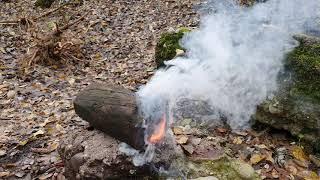 100g Gunpowder burning inside a piece of wood