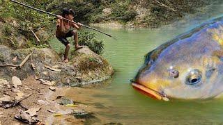 Primitive fish catching skills, an orphan boy caught a 4kg carp to sell