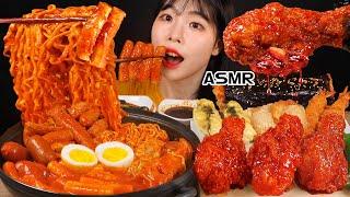 ASMR MUKBANG Spicy chicken Tteokbokki, Seasoned Chicken, Cheese Kimchi Gimbap, fried food, Eating