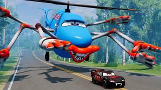 Epic battle between The Lightning McQueen Eater VS Dinoco Helicopter Eater |BeamNG.Drive