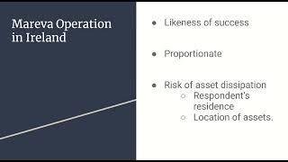 Irish Law of Equity:  Mareva Injunctions in Law in Ireland.