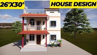 26'x30' House Plan//26'x30', 3 BHK House plan and Exterior Design//