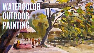 Public place watercolor painting By Md Kamrul Hasan.