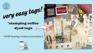 EASY Coffee Dyed Tags! Stamping Journal Tags to Use in My Autumn Junk Journal #junkjournalephemera