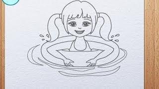 How to draw swimming girl