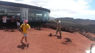 Timanfaya volcano blow hole in action!