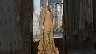 Majestic Bridal Ensemble | Golden Embroidered Gharara Set | Dhaagay Fashions