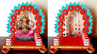 ganpati makhar decoration ideas | Ganpati Decoration ideas for home  | ganpati background decoration