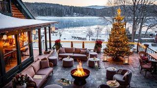 Winter Jazz With Cozy Fireplace On The Outdoor Coffee shop  Smooth Jazz Instrumental Music To Work