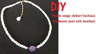 cmallforhappylife:4-5mm Baby Freshwater Pearl Amethyst lovely necklace Choker 32+6cm 14KGF clasp #64