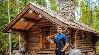 Log Cabin Fireplace Built From Stone In Wilderness