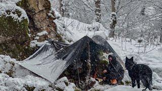 WINTER Survival Challenge Under Rocks Without Sleeping Bag in Snowstorm at -12°C