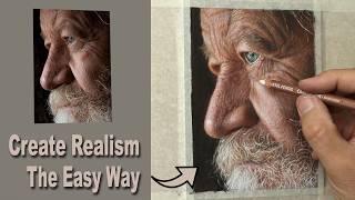 Pastel Pencil Portrait Tutorial. Ageing Skin &  Profile Study.  Narrated with real-time footage.