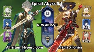 NEW ABYSS ! C0 Alhaitam Hyperbloom & C0 Navia Xilonen - Spiral Abyss 5.1 Floor 12 Genshin Impact