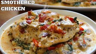 WOW! Smothered Chicken with Creamy Mushroom Bacon and Spinach