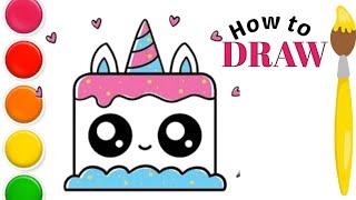 Unicorn cake Drawing, painting, and coloring for kids & toddler | #drawing #kidsdrawing #cakedraw