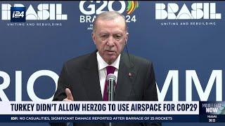 Erdogan bars President Herzog from Turkish airspace