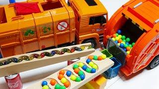 Marble Run Race ASMR  HABA Wave Slope & Japanese Carpenter & Orange Garbage Truck