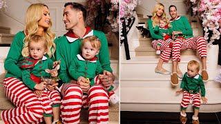 Paris Hilton Poses With Her Kids & Husband in Matching Pjs in Family Christmas Snaps