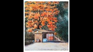 【米蒂水彩风景】mitty watercolor 金色的秋天视频过程| Autumn watercolor painting | Watercolor Landscape