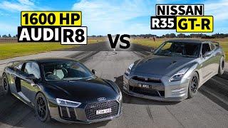 Same Speed Shop Drag Duel! 1650hp R35 GT-R vs 1600hp Audi R8