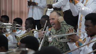 The U.S. Navy band got attracted by Rhythms 360 band of Takoradi, Ghana.