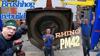 Rhino PM42 brush hog complete driveshaft rebuild, welding shaft diameter and turning to size