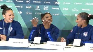  Simone Biles Funny Moment after USA Gymnastics Wins Gold at Paris Olympics Team Nickname