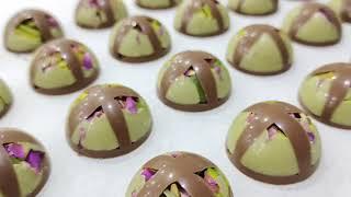 Pistachio Rose Chocolates |  Beautiful mirror finished chocolate bonbon crafted by Mr. Fahim | KSA