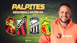 PALPITES DE FUTEBOL PARA HOJE - 02/09/2024 - JOGOS DE SEGUNDA - SÉRIE B 24ª RODADA + BILHETE