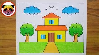 House Scenery Drawing  Ghar ka Chitra  Easy to Drawing and Painting / Drawing For Beginners