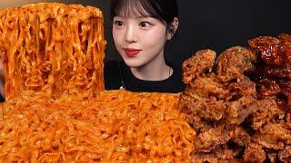 Crispy Fried Pork Ribs and Carbo Buldak Ramen Mukbang ASMR