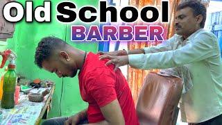 Getting Head Massage in 40 years old school barber shop - ASMR Indian barber