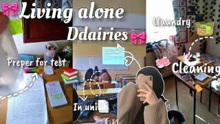 يوم كامل في الإقامة الجامعية (العيش لوحدي )Living alone dairies(الطبخ، تنظيف غرفتي، الدراسة)