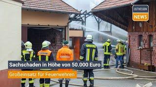 TANN (RHÖN): Sachschaden in Höhe von 50.000 EuroScheunen-Anbau brannte: Großeinsatz für Feuerwehren