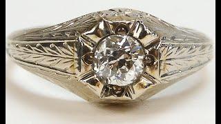 Antique 1920's Diamond Engagement Ring 14KW Gold Ring Size 4 UK-H Art Deco Fine