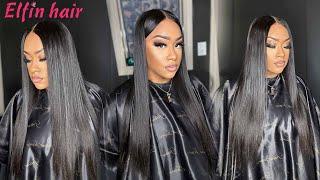 GLUELESS WIG | DIY Middle Part Quick Weave| 100% Mink Human Hair & 2x6 Closure Ft.ELFIN HAIR