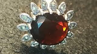 古董红钻宝石银戒指，1, Antique red diamond gems silver ring