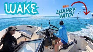 Small Boat v. Big Wake | Big Luxury Yacht making an Entrance ...Exiting Boating Moments