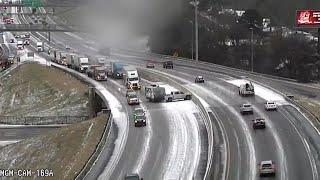 Alabama: Overpass Turns Into An Ice Rink In Montgomery (10x speed)