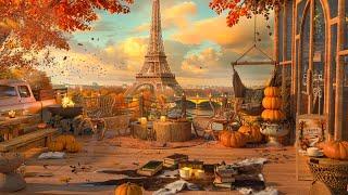 Paris Cozy Coffee Shop Ambience  4K Autumn Jazz Music to Relax/Study/Work to