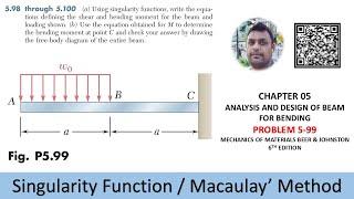 5-99 | Singularity Function for Shear and Bending moment's equation | Mechanics of materials Beer