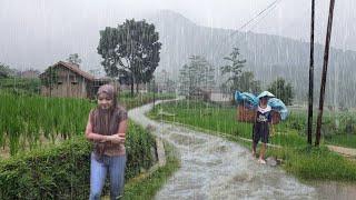 REGENGELUIDEN VOOR HET SLAPEN, SUPER ZWARE REGENWANDELING IN EEN PRACHTIG DORP IN INDONESIË