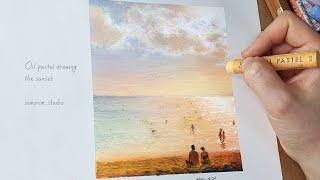 노을바다 그리기 (the Sunset Sea Drawing) [오일파스텔/Oil Pastel] / 풍경화 | 세모림 semorim