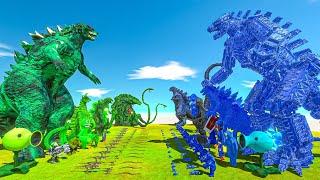 Team Green + Biozilla Godzilla vs Mechagodzilla + Team Blue - Animal Revolt Battle Simulator