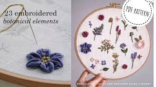 23 embroidered botanical elements/ + pdf pattern